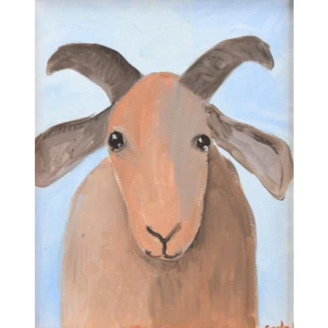 Farmhouse Folk Art Billy Nanny Goat Portrait Painting Including the Antiqued Gold Wood Frame For Sale - Image 3 of 5