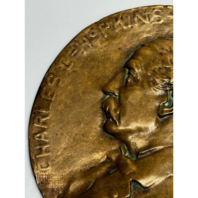 Rare 19th Century English Victorian Gilt Bronze Portrait Medallion Plaque, Charles Hopkins, 1895 For Sale - Image 9 of 17
