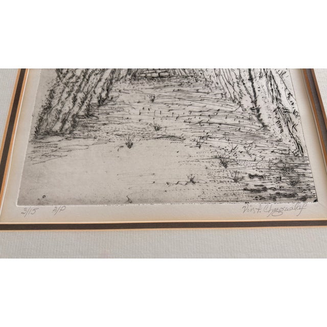Native American 1980s Vincent Chargualaf Intaglio Etching Artist Print Tunnel of Trees Framed PNW For Sale - Image 3 of 5