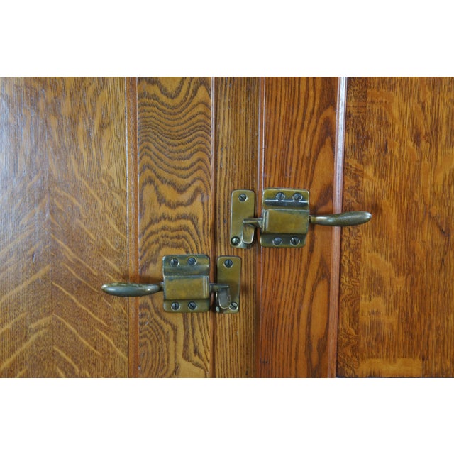 1910s Antique Quarterswan Oak Farmhouse Kitchen Ice Box Refrigerator Bar Cabinet For Sale - Image 15 of 16