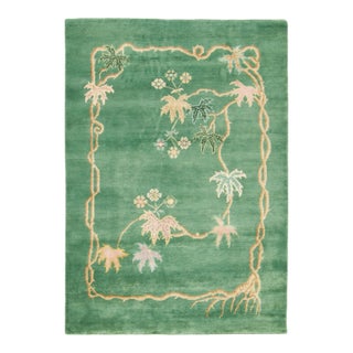 Contemporary Chinese Deco Style Green & Gold Floral Wool Rug by Rug & Kilim For Sale