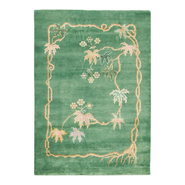 Contemporary Chinese Deco Style Green & Gold Floral Wool Rug by Rug & Kilim For Sale