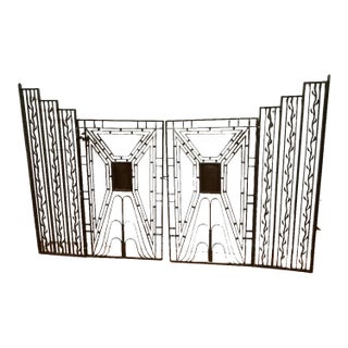 Art Deco Wrought Iron & Brass Three-Panel Gates – French Modernist Style – C. 1930 For Sale