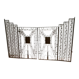 Art Deco Wrought Iron & Brass Three-Panel Gates – French Modernist Style – C. 1930