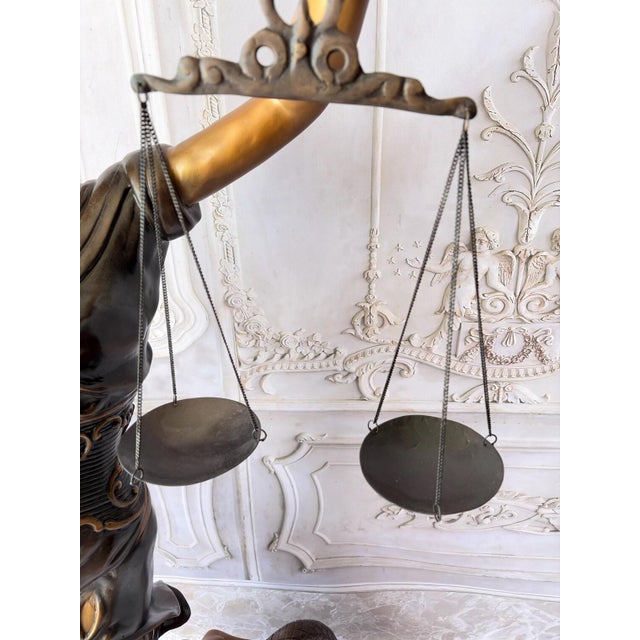 Monumental Bronze Lady Justice Statue Lady Themis Sculpture With Scales & Sword For Sale - Image 13 of 18