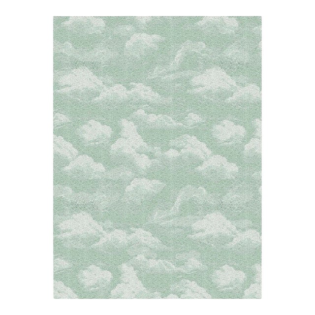 Cumulus Cloud Tibetan Hand-Knotted Wool Area Rug by Kevin Francis in Mint Green 4 x 6 For Sale