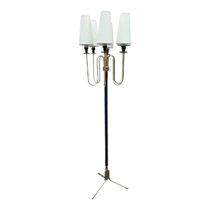 French 1960's 6-Light Brass & Painted Metal Floor Lamp