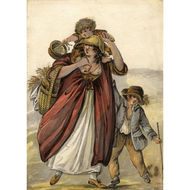 An original c.1785 watercolour painting, Circle of Robert Dighton, Peasant Mother & Children.This charming and spirited...