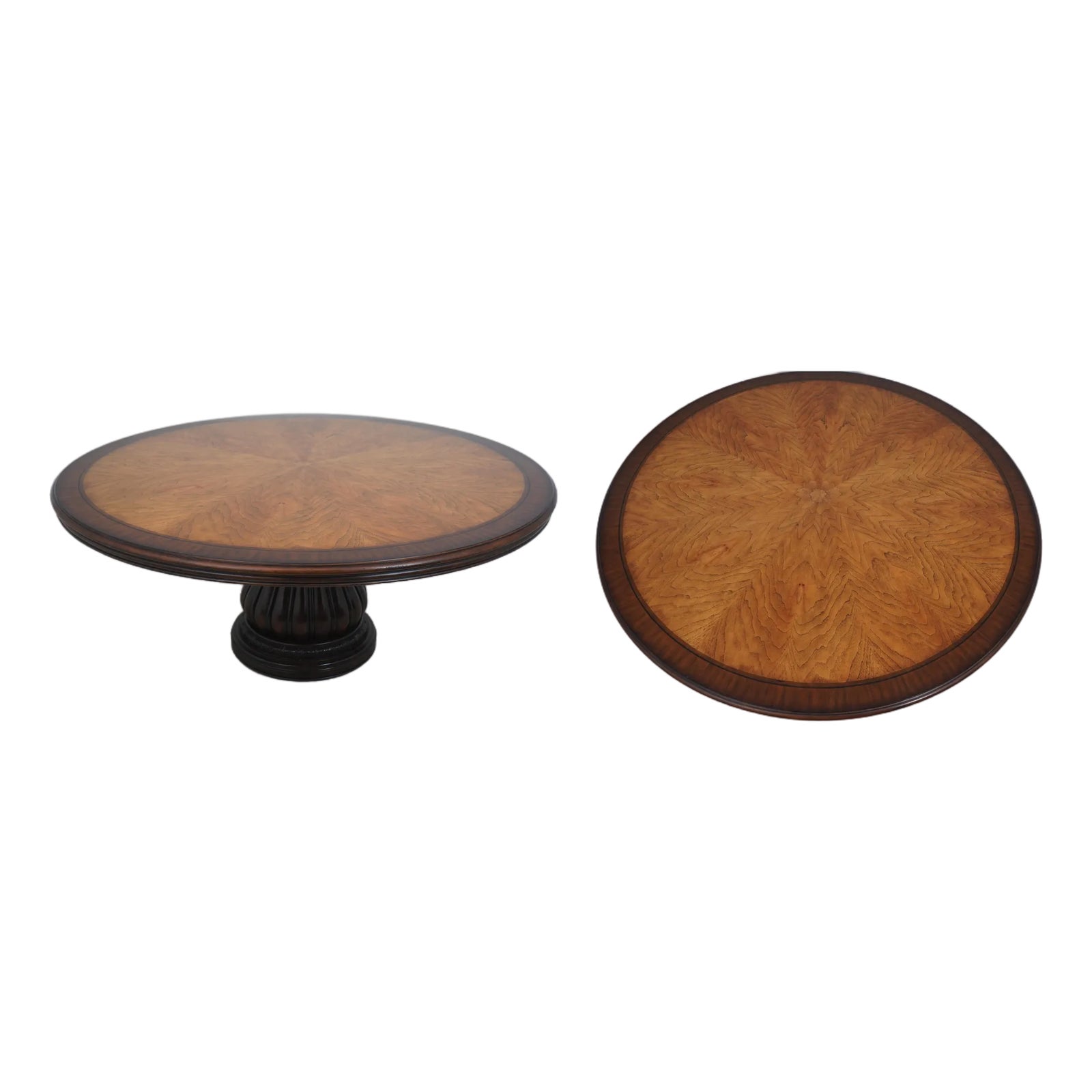 Century Mahogany & Pecan Inlaid Round Table | Chairish