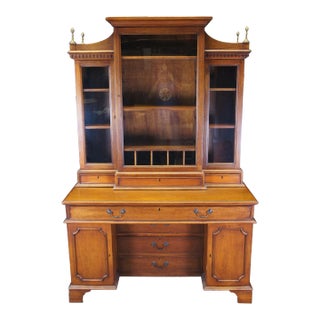 Mid 20th Century Banks Coldstone Mahogany Secretary Bookcase Curio Cabinet Desk Hutch For Sale