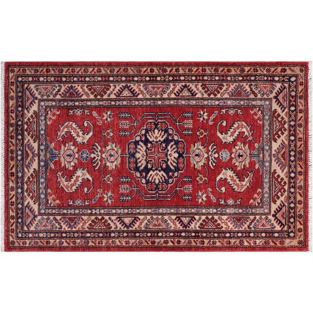Red Bohemian Super Kazak Red/Beige Wool Rug- 2'8'' X 4'5'' For Sale - Image 8 of 10