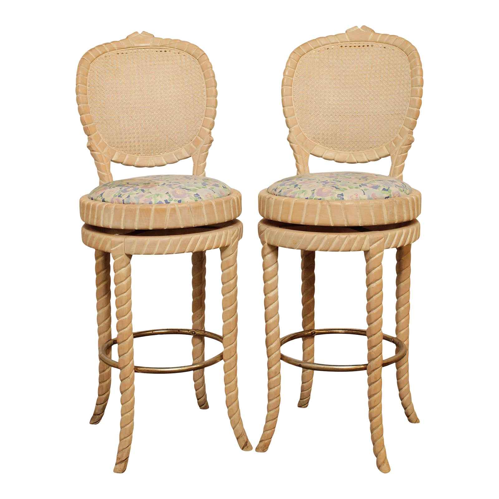Quality Pair of Twisted Rope Knot Wood Bar Stools Chairish