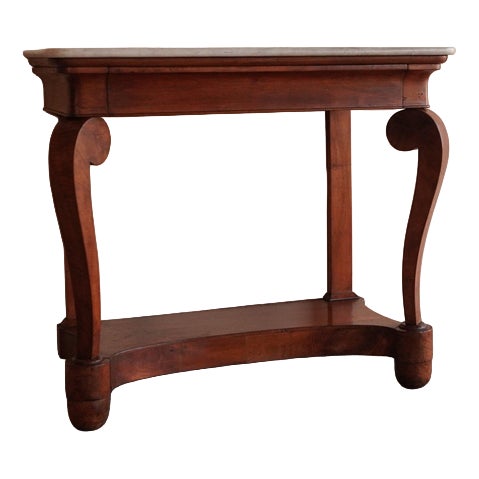 Marble and Walnut Console Table For Sale