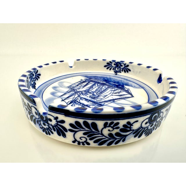 Royal Delft Vintage Royal Delft Blue and White Nautical Ship Catchall Ashtray For Sale - Image 4 of 9