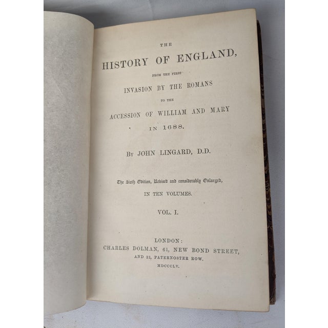 English 1855 John Lingard’s Illustrated History of England, Complete 10-Volume Leather Set For Sale - Image 3 of 13