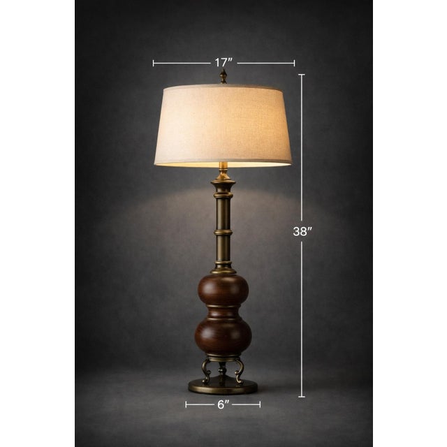 Mid 20th Century Sku: L279 Title: Vintage 1970s Sculptural Faux Bois & Brass Table Lamp — Tall 38” Statement Lamp With Claw Foot Base For Sale - Image 5 of 6