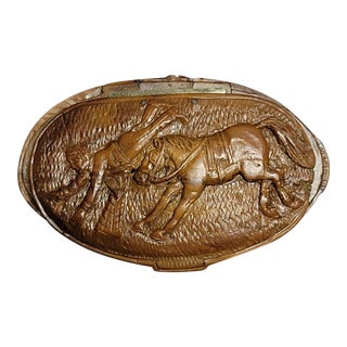 Antique Coquilla Nut French Snuff Box of Napoleon Thrown From Horse With Dog on Bottom For Sale