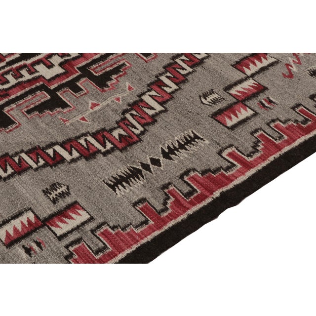 Navajo Tribal Kilim Style Rug in Red, Gray, Black and White Geometric Pattern For Sale In New York - Image 6 of 7