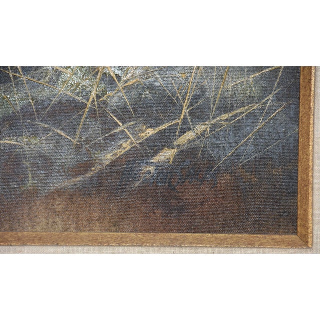 Copper 1960s Vintage Hector Salas Framed Oil on Canvas Outhouse Rural Landscape Painting For Sale - Image 8 of 13