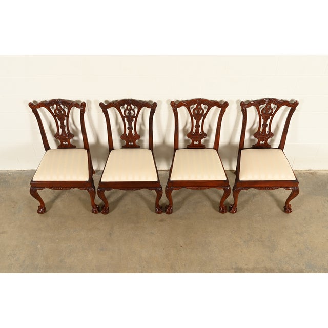 1980s Baker Furniture Style Chippendale Carved Mahogany Dining Chairs, Set of Four For Sale - Image 5 of 14