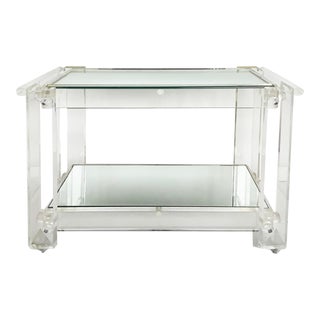 1970s Mid-Century Modern Lucite 2-Tiered Serving/Bar/Tea Cart on Casters For Sale