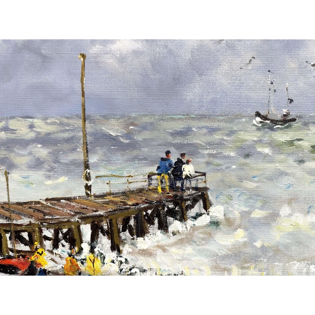 Mid 20th Century Mid-Century French Marine Oil on Canvas Normandy Painting by Jacques Bouyssou For Sale - Image 5 of 11