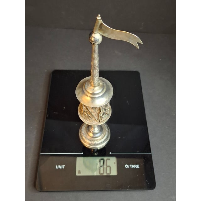 Antique 800 Silver Filigree Besamim Spice Tower Havdalah Judaica Tower Flag 86g For Sale - Image 15 of 16
