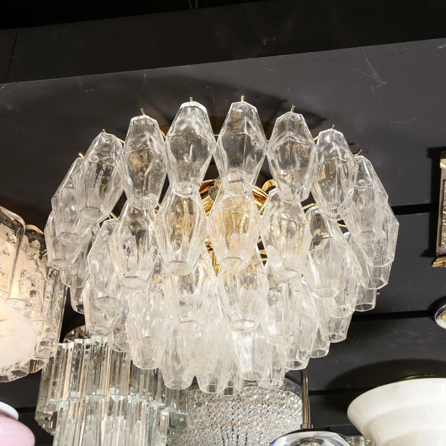 Modernist Handblown Murano Transparent Polyhedral Flush Mount W/ Brass Fittings For Sale In New York - Image 6 of 12