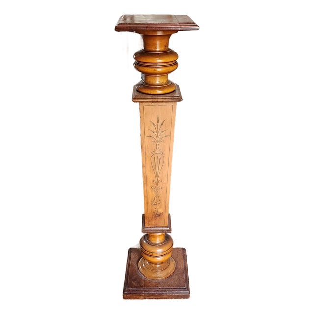 Vintage Neoclassical Revival Style Wooden Display Pedestal Stand For Sale