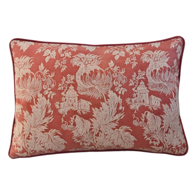 Custom-tailored pillow by Mike Seratt of The Prized Pig, featuring Italian designer Mariano Fortuny's cotton fabric,...