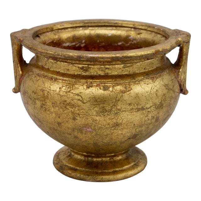 Antique Italian Gold Leaf Gilt Terra Cotta Cachepot For Sale