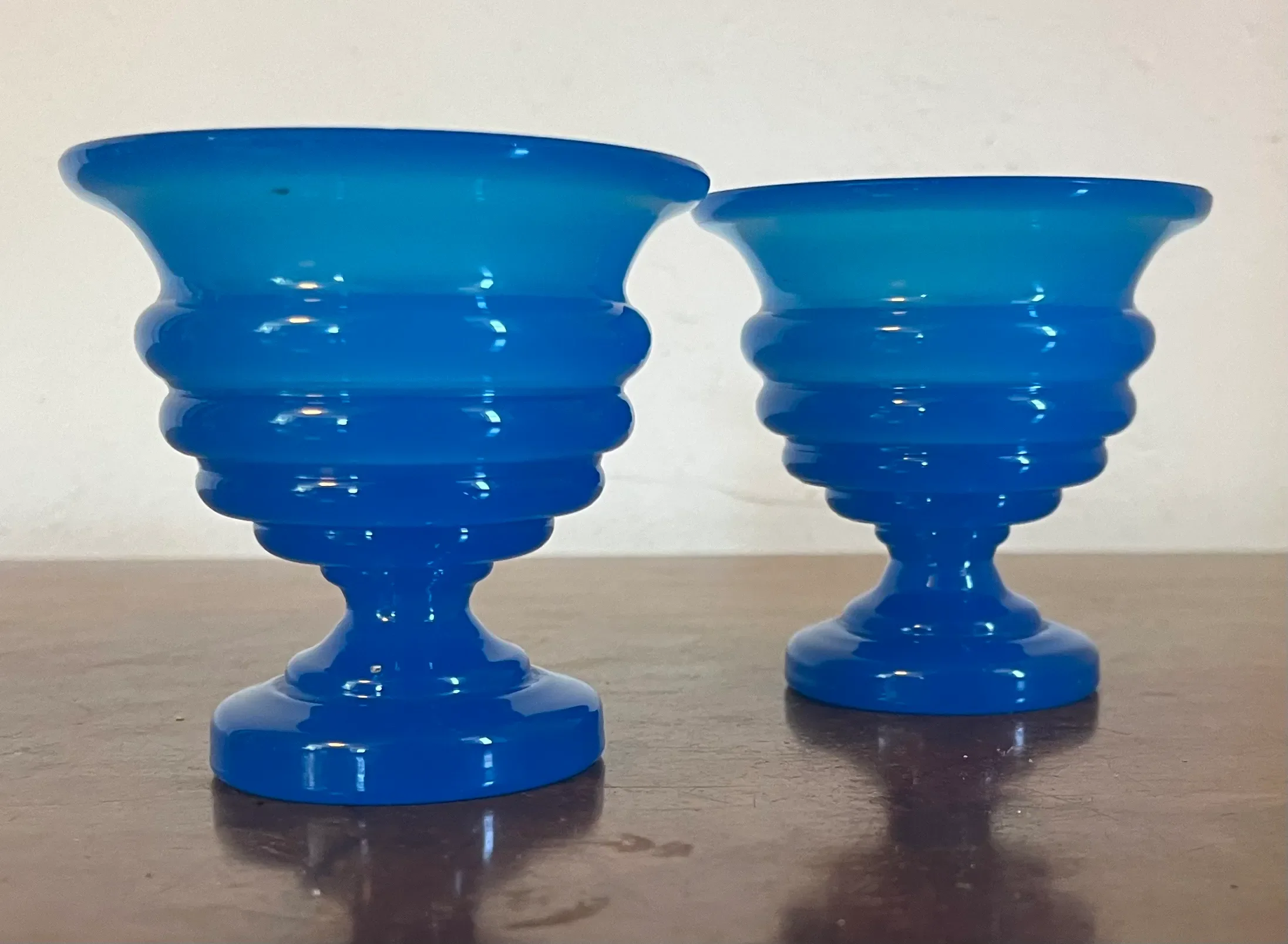 Antique 19th Century French Blue Opaline Glass Open Salt Cellars