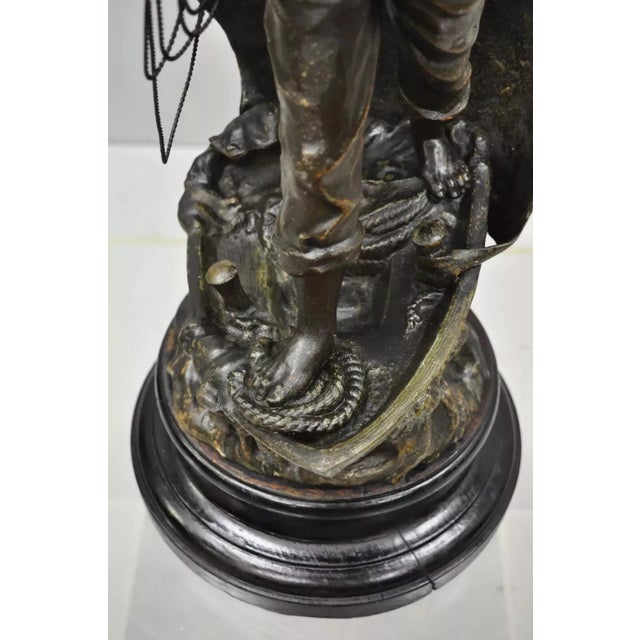 Antique French Spelter Metal Sailor Watchman on Ship Wooden Base, Made in France For Sale In Philadelphia - Image 6 of 12