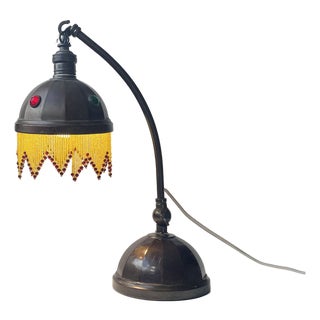 Austrian Jugend Style Table Lamp in Copper and Glass Beads, 1910s For Sale