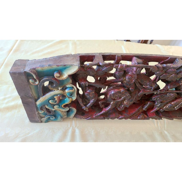 Antique Chinese Architectural Carving - Ming Dynasty Era - "Romance of the Three Kingdoms" - Double-Sided Polychrome Lintel For Sale - Image 18 of 18