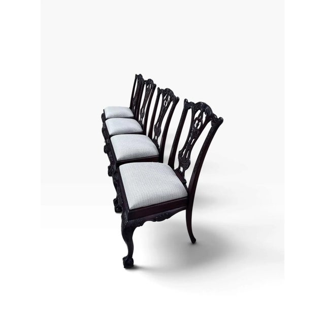 Wood Maitland-Smith Carved Mahogany Chippendale Dining Chairs, Newly Upholstered – Set of 4 For Sale - Image 7 of 11