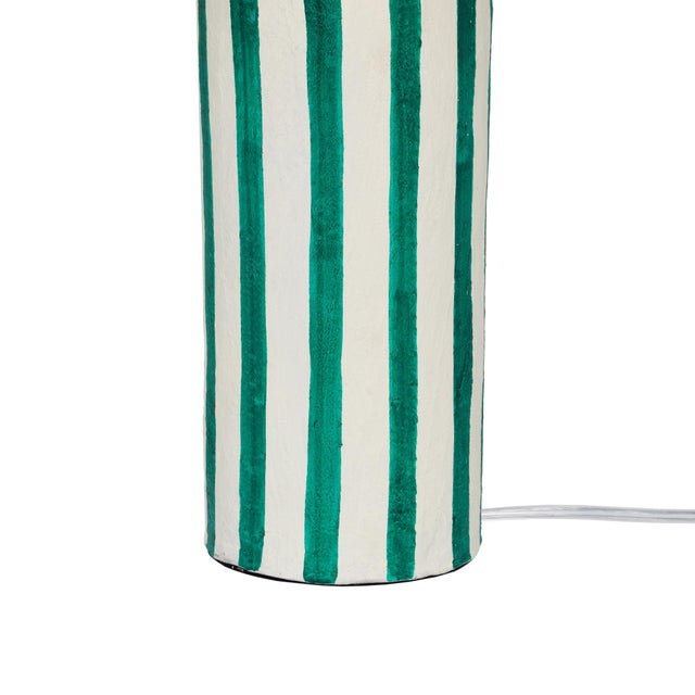 Ravello Green Striped Papier Mache Table Lamp with Raffia Lampshade For Sale - Image 4 of 6