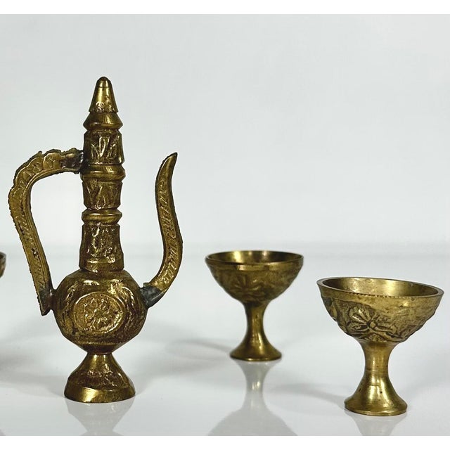 10 Piece Set Vintage Miniature Brass Table, 4 Chairs, 4 Goblets, Pitcher For Sale - Image 4 of 6