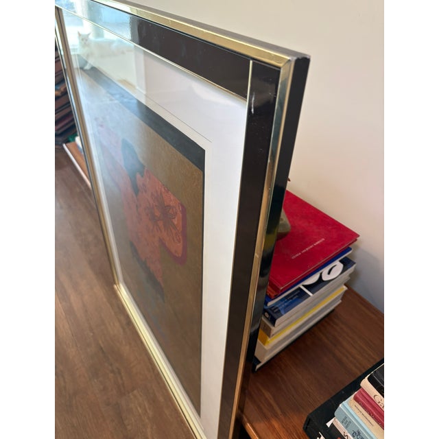 Vintage Signed Limited Edition Floral Gold & Pink Kimono Lithograph Art For Sale - Image 4 of 12
