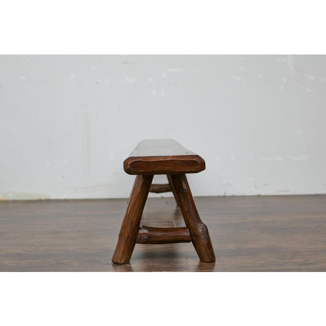 Rustic American Pine Bench with A-Frame Base, Long 20th-Century Design For Sale - Image 4 of 9