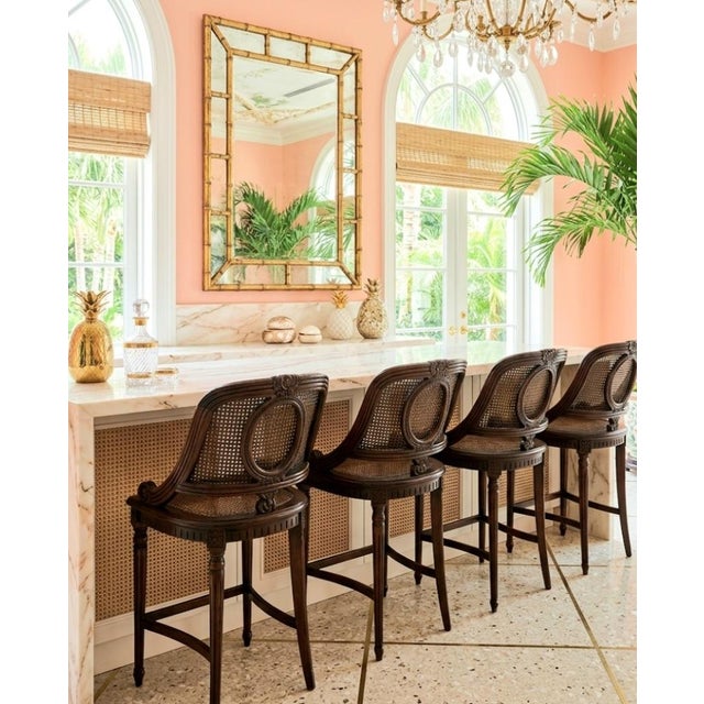 Vintage Century Furniture Stained Dark Brown Wood Cane Seat Bar Stools Set of 5 For Sale - Image 14 of 14