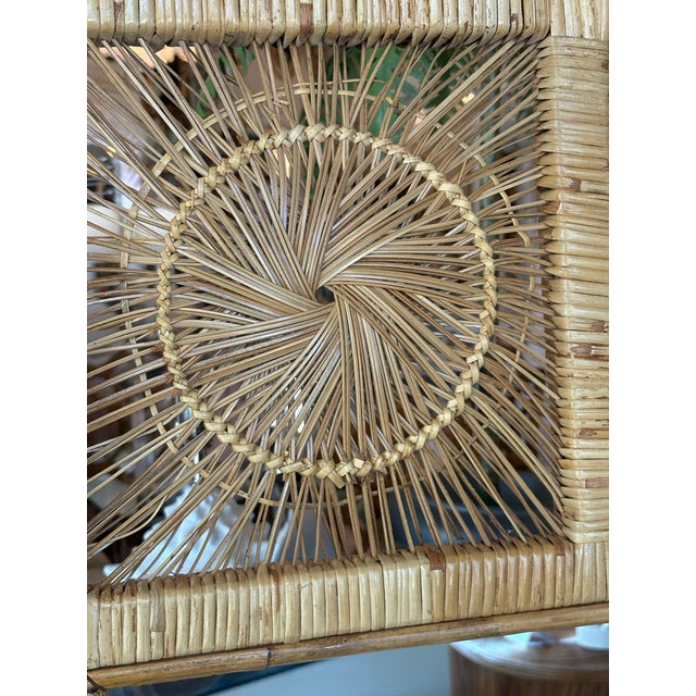 Brown Vintage Palm Beach Spun Woven Wicker Rattan Sunburst Starburst Wall Mirror Large For Sale - Image 8 of 11