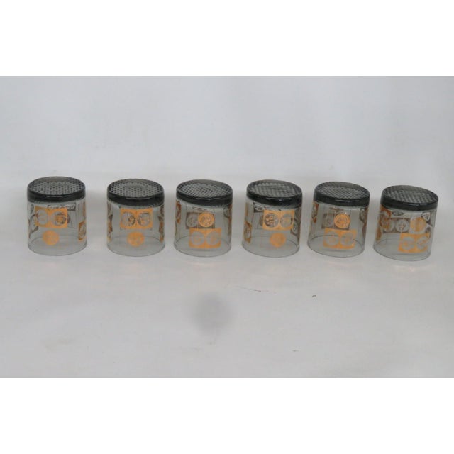 Coins of the World Lowball Bar Glass Set 6pc Black With 22k Gold Design 4920b For Sale - Image 4 of 13