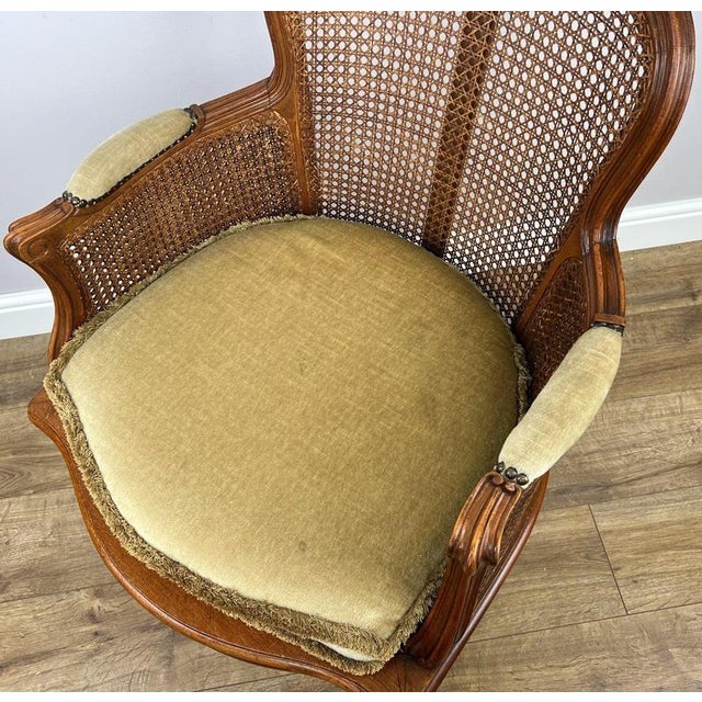 Vintage French Cane Upholstered Accent Carved Chair For Sale - Image 12 of 15