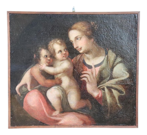 Madonna with Child Jesus and the Infant Saint John the Baptist, 18th Century, Oil Painting on Canvas