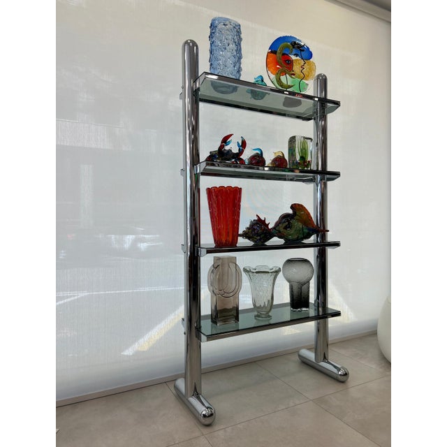 Vintage Glass and Steel Bookcase, 1970s For Sale - Image 6 of 7