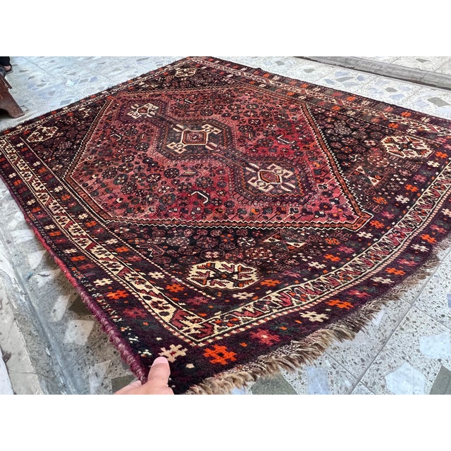 Tribal Red Qashqai Tribal Hand-Knotted Wool Rug - 6'6" X 8'1" For Sale - Image 3 of 15