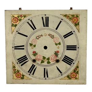 Antique Early 19th Century American Hand Painted Wood Clock Dial From Pillar & Scroll Type Shelf Clock