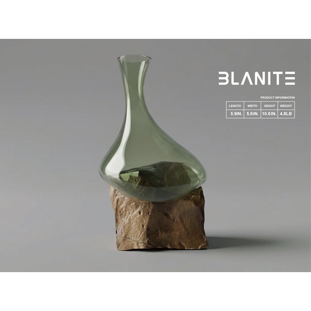 Contemporary Sculptural Glass Decanter Vase With Natural Gobi Desert Stone – One of a Kind Art Glass For Sale - Image 3 of 6