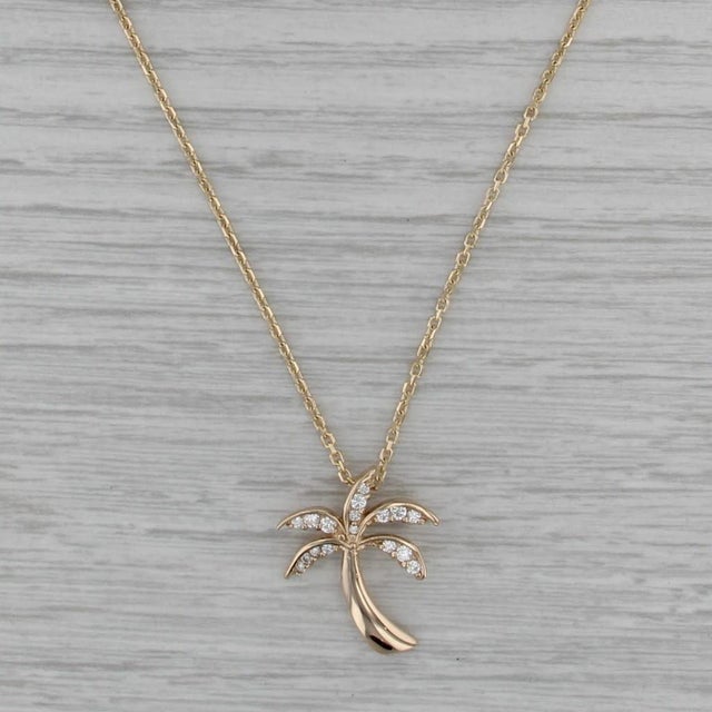 Metal 0.20ctw Diamond PalmTree Pendant Necklace 14k Yellow Gold 20" Cable Chain For Sale - Image 7 of 7